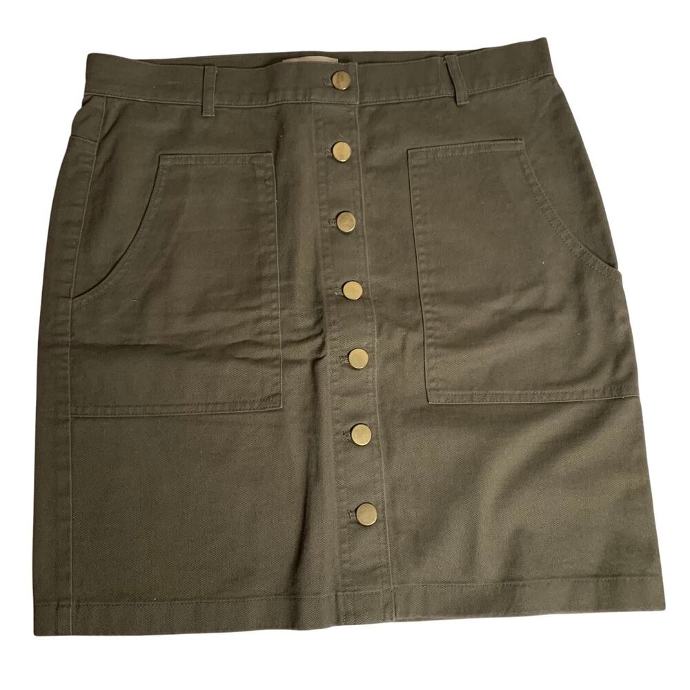 Loft Skirt Women's Size 4 Army Green Utility Button Front With Pockets